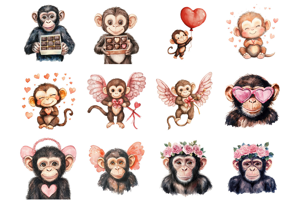 Valentines Monkey Doodles Clipart, an Illustration by Design Market (Photo 3 of 3)