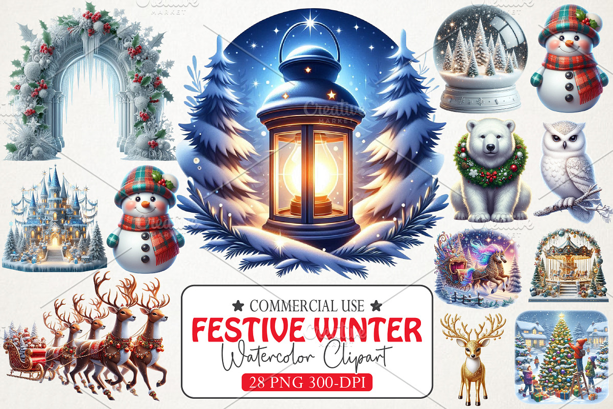 Festive Winter Wonderland Set, a Seasonal Illustration by RobertsArt (Photo 1 of 7)