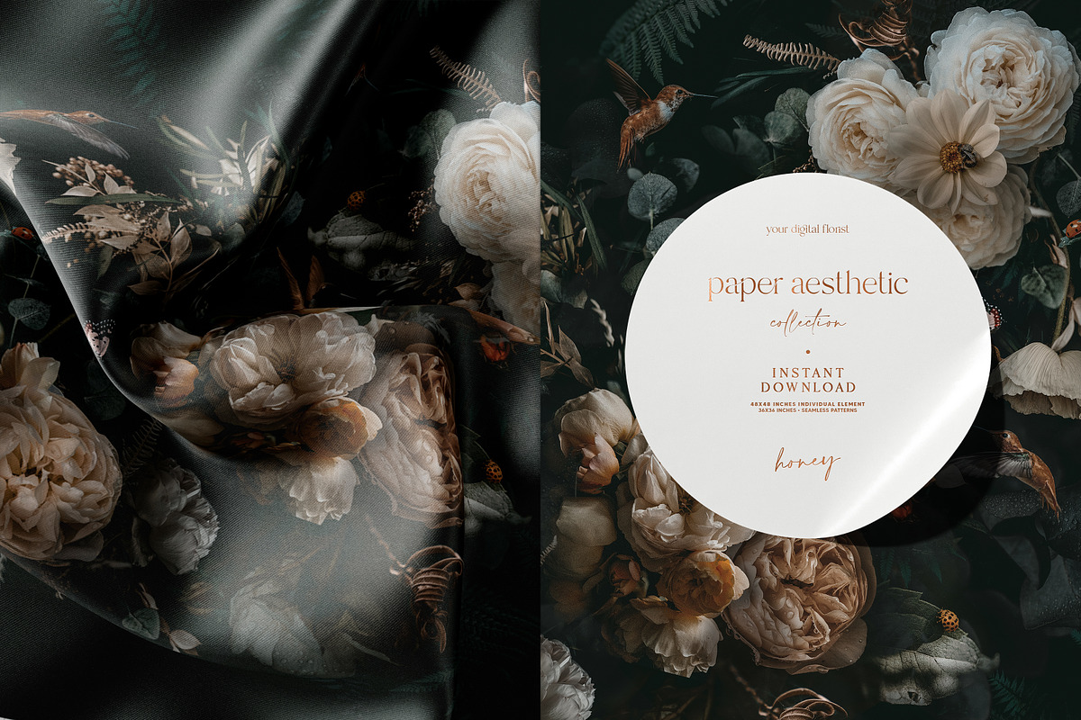 Dark Floral Background, a Pattern Graphic by paper aesthetic (Photo 3 of 10)