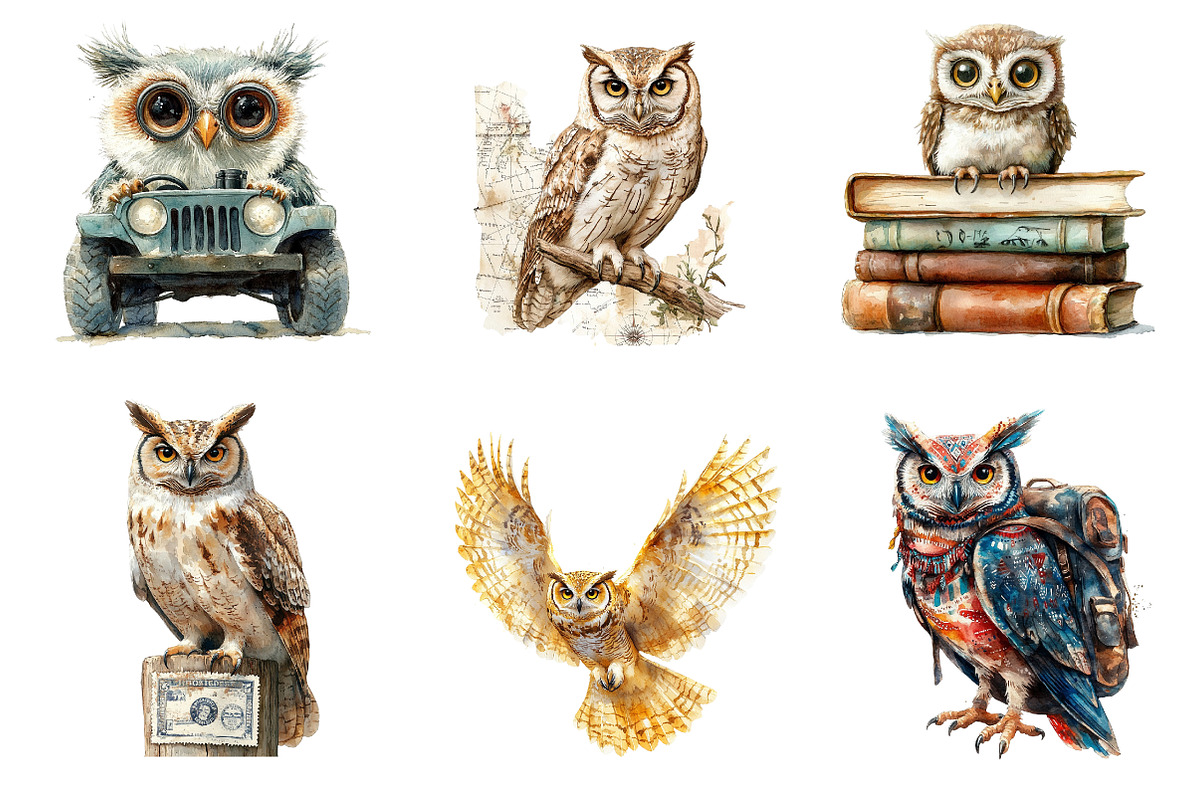Watercolor Safari Owl Clipart, an Illustration by CreationArt (Photo 5 of 5)