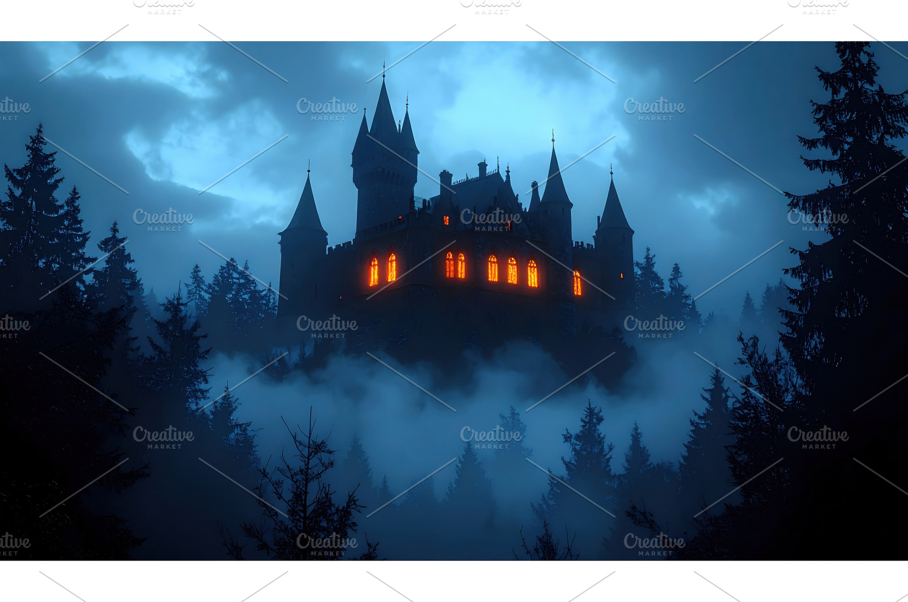 A gothic castle with glowing windows, an Architecture Photo by Igor Tichonow