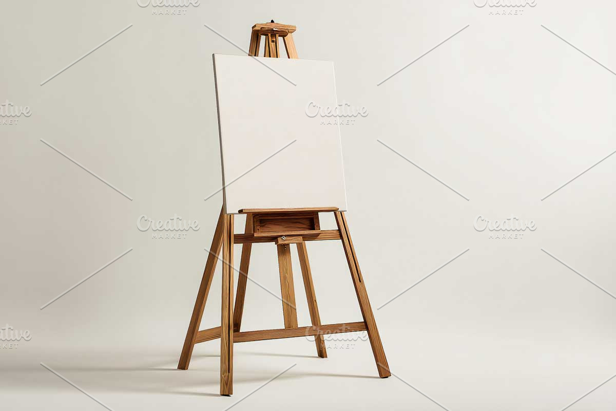 Wooden easel with a white canvas, a Templates & Theme by VetalStock