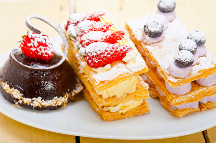 selection of fresh cream cake dessert plate, a Food & Drink Photo by keko64