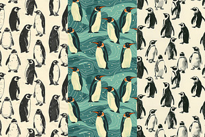 8 Penguin Parade Seamless Patterns