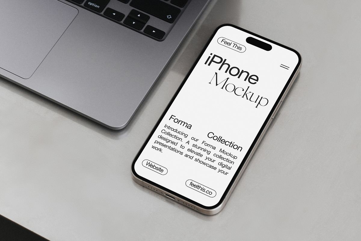 iPhone 16 Pro & MacBook Mockup PSD, an iPhone Mockup by Feel This (Photo 1 of 3)