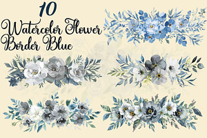 Blue Watercolor Floral Set, an Illustration by balal