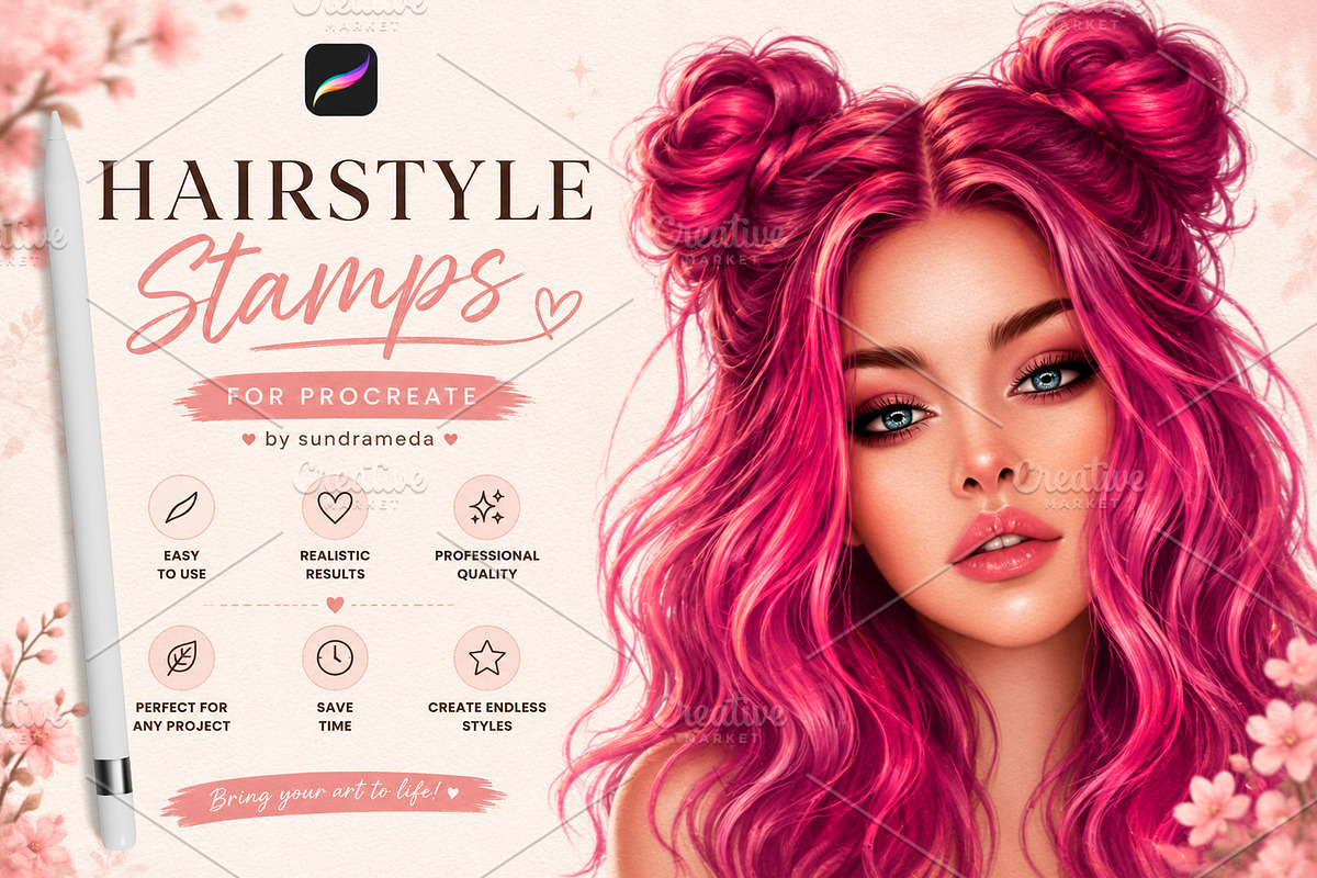 Hairstyle Stamp Brushes Procreate, a Brush Add-On by sundrameda (Photo 1 of 8)