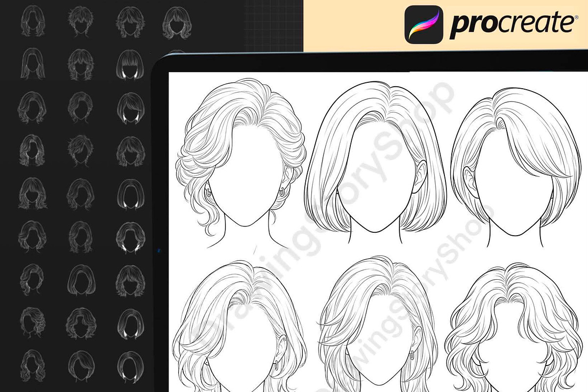 150Procreate Female Hairstyle Stamps, a Brush Add-On by DrawingStoryShop (Photo 3 of 6)
