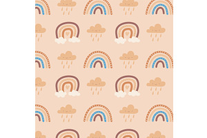 cute rainbow and clouds, a Texture Illustration by studiogstock