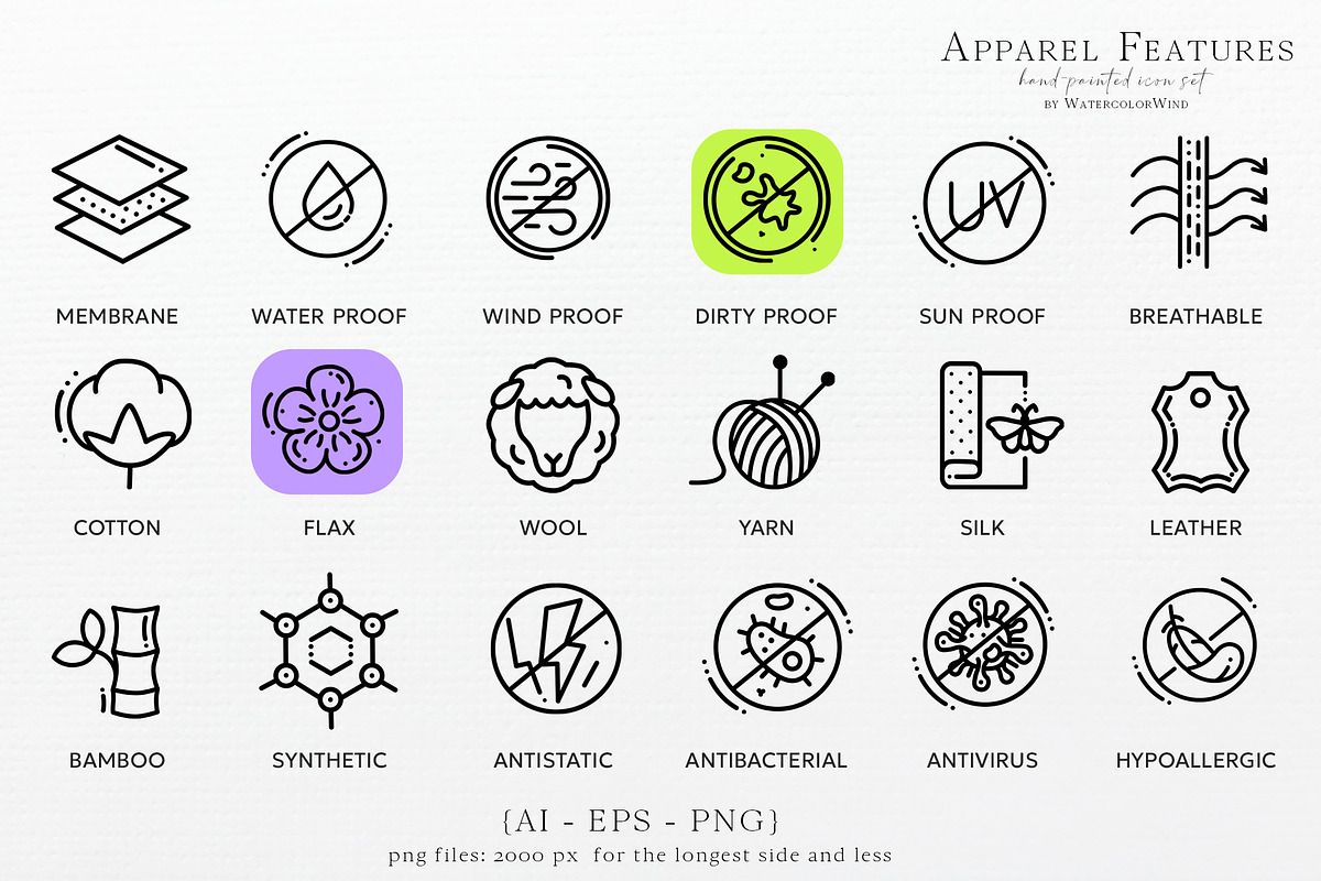 Fabric Features Line Icons 40% OFF, an Outline Icon by Ksenia Shmakova (Photo 2 of 4)