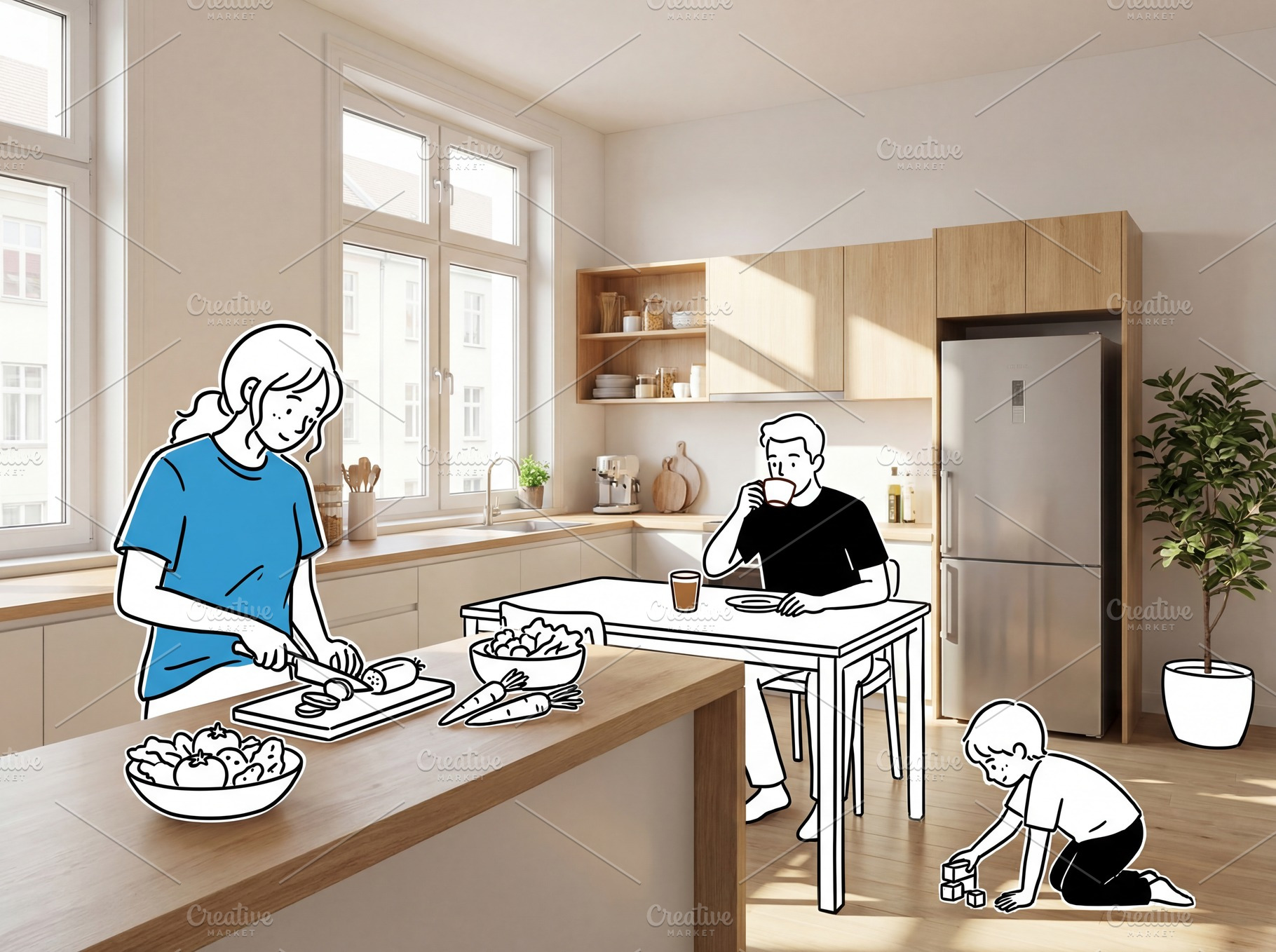 Family Life Doodle on Kitchen, a Person Photo by Virgo Studio