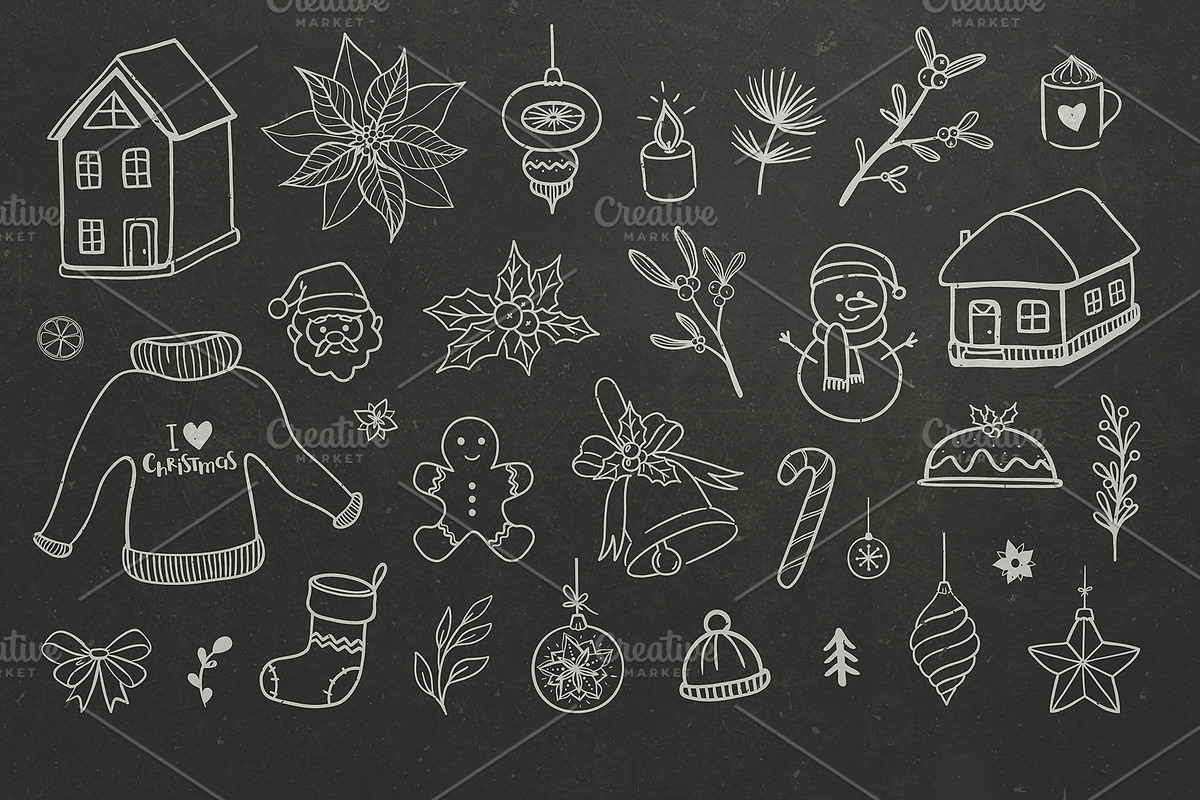Christmas doodles, vector clipart., a Decorative Illustration by harmonia_green_art (Photo 2 of 3)