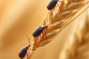Four beetles climbing a golden wheat, an Animal Photo by MistyDay