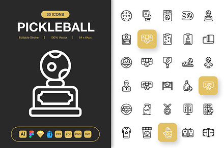 Pickleball Icons, an Outline Icon by Spacepixel Creative
