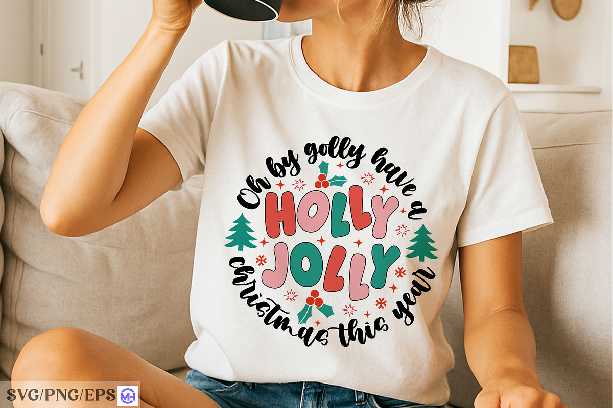 Retro Holly Jolly Christmas T-Shirt, a Seasonal Illustration by mh_arif (Photo 2 of 4)