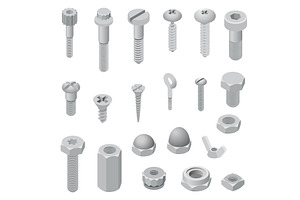 Screw-bolt icons set, isometric, an Illustration by Ylivdesign