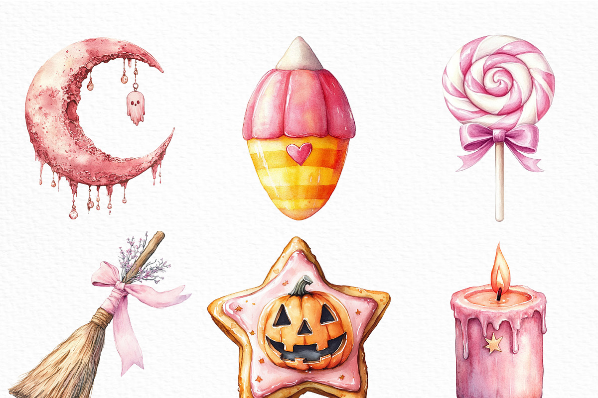 Pink Pastel Halloween Clipart, an Illustration by Craft Nest (Photo 3 of 6)