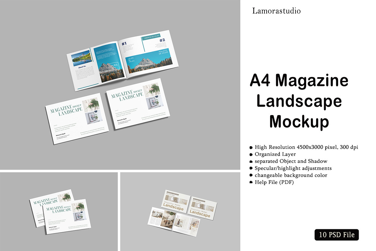 A4 Landscape Magazine Mockup, a Books & Magazine Mockup by lamorastudio (Photo 1 of 11)