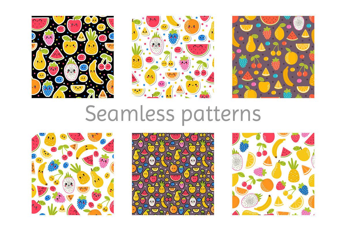 Collection of cute kawaii fruits., a Graphic by Helen Sko (Photo 6 of 7)