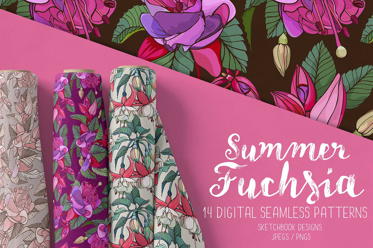 Summer Fuchsia Seamless Pattern Set, a Pattern Graphic by Sketchbook Designs (Photo 1 of 10)