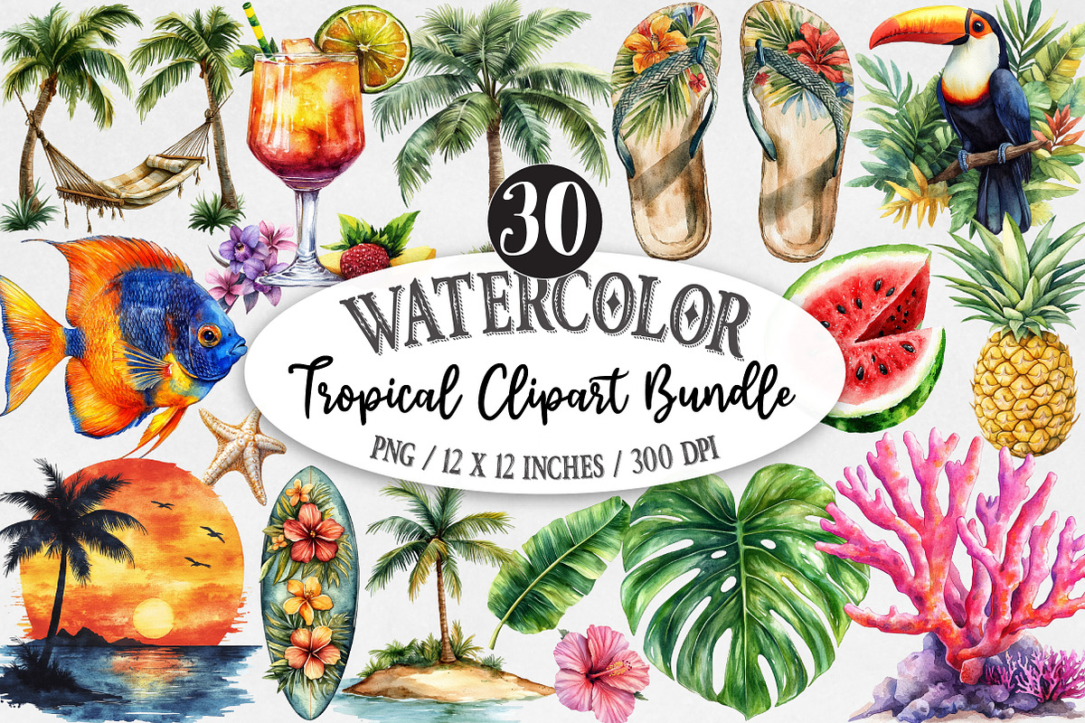 Tropical Clipart Bundle, an Illustration by Designking (Photo 1 of 5)
