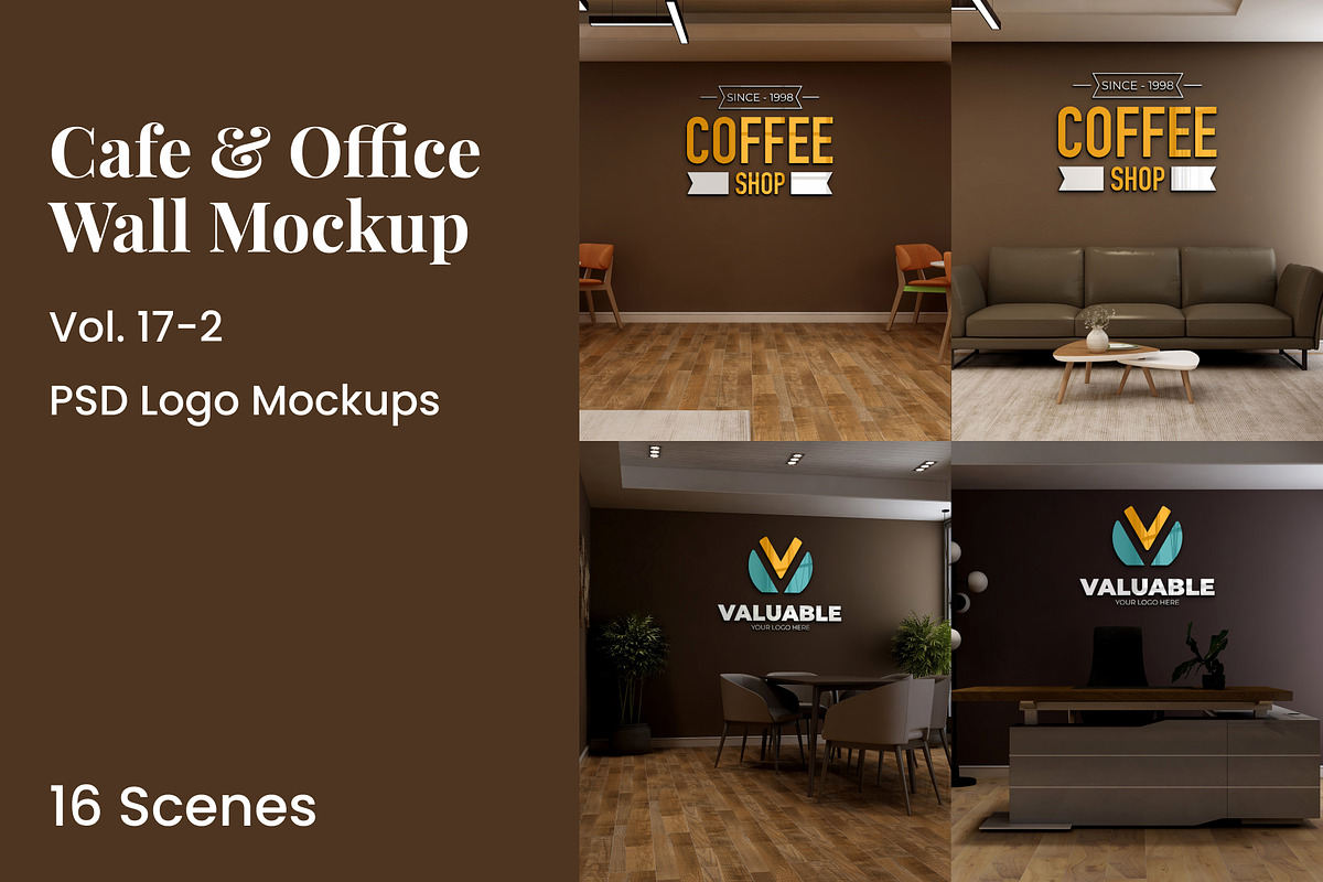 Cafe & Office Scene Wall Logo Mockup, an Advertising Mockup by Ayy (Photo 1 of 18)
