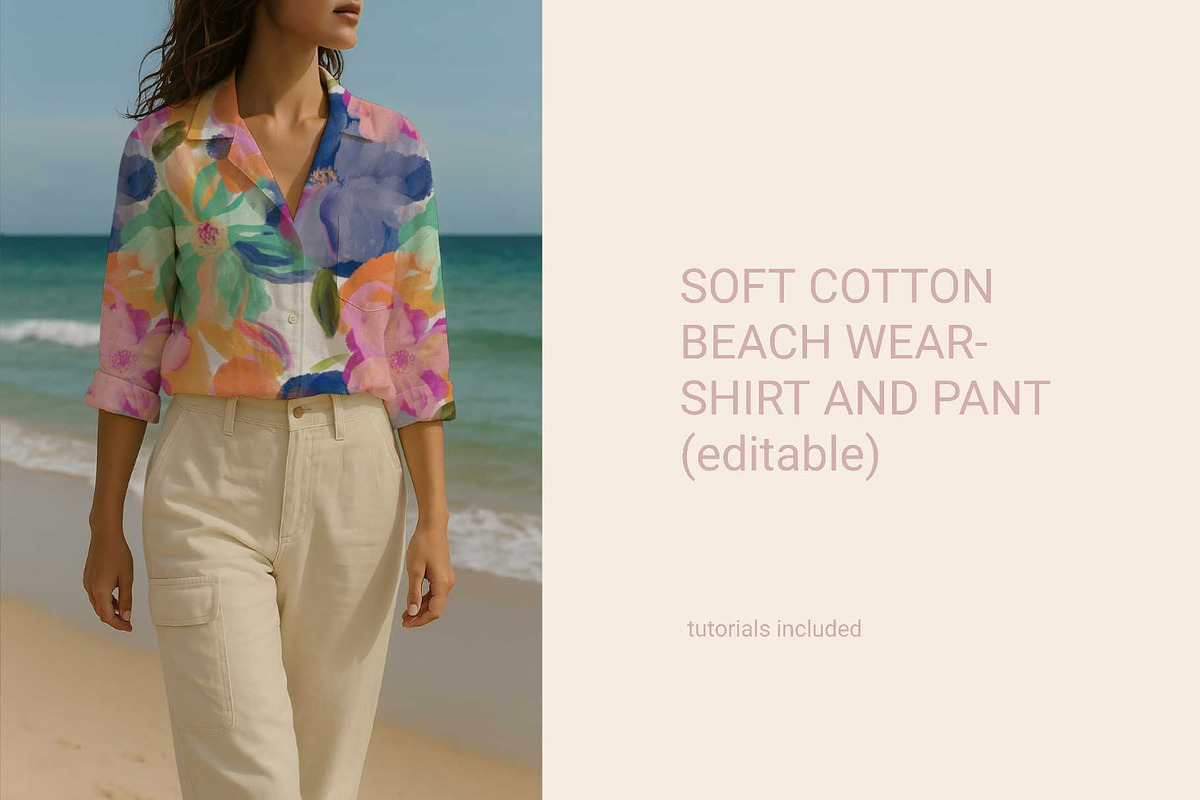 Soft beach wear cotton top pant PSD, a Shirt Mockup by jenartstudio (Photo 2 of 2)
