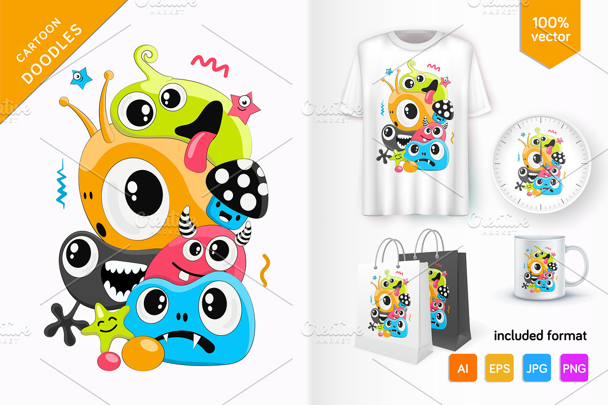 Cute doodle monsters (Art), an Animal Illustration by KENO Mascots (Photo 1 of 6)
