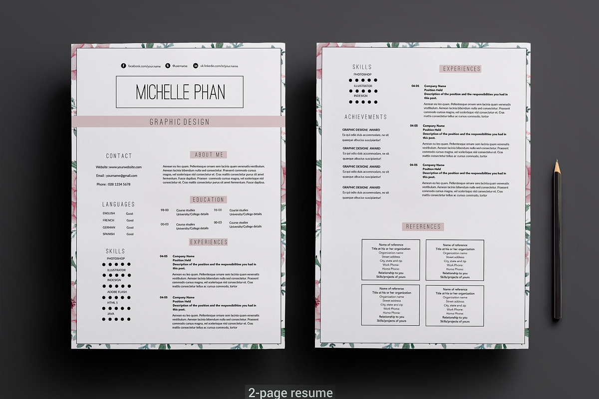Elegant 2 page CV template, a Resume Template by Chic templates (Photo 2 of 5)