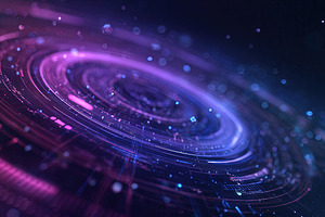 Abstract circular interface with glowing rings and particle ligh, an Abstract Photo by Ales Munt