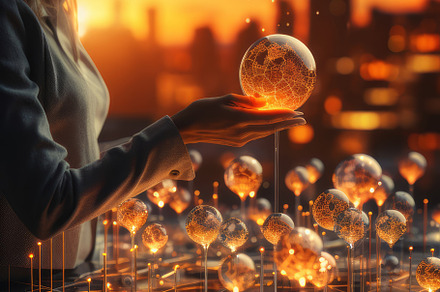 Cloud Computing and Networking Concept With Woman Holding Illuminated Globe, a Photo by AS photostudio