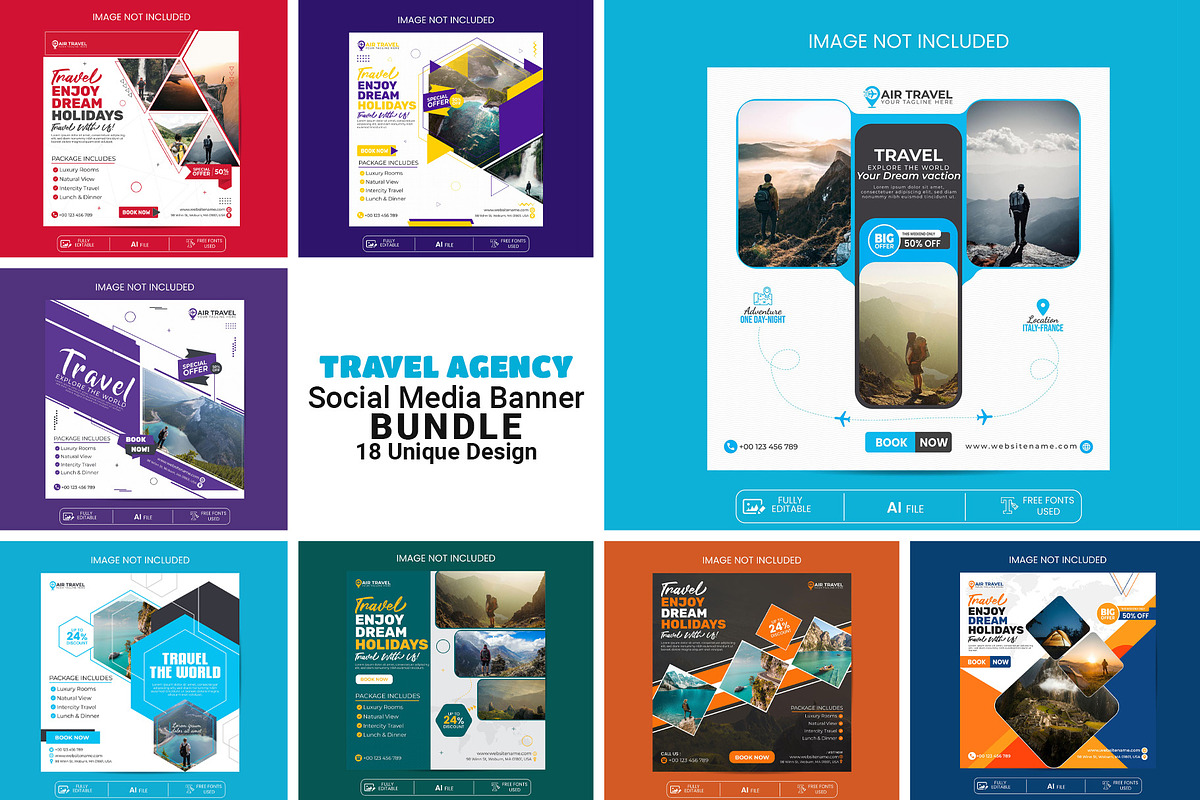 Travel Agency Social Media Post, a Marketing Template by Photoshop Action (Photo 1 of 18)