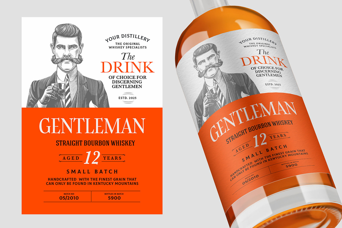 Vintage Gentleman Whiskey Label, a Branding & Logo Template by vatesdesign