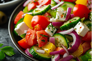 Fresh greek salad with tomatoes, a Food & Drink Photo by Lermont51
