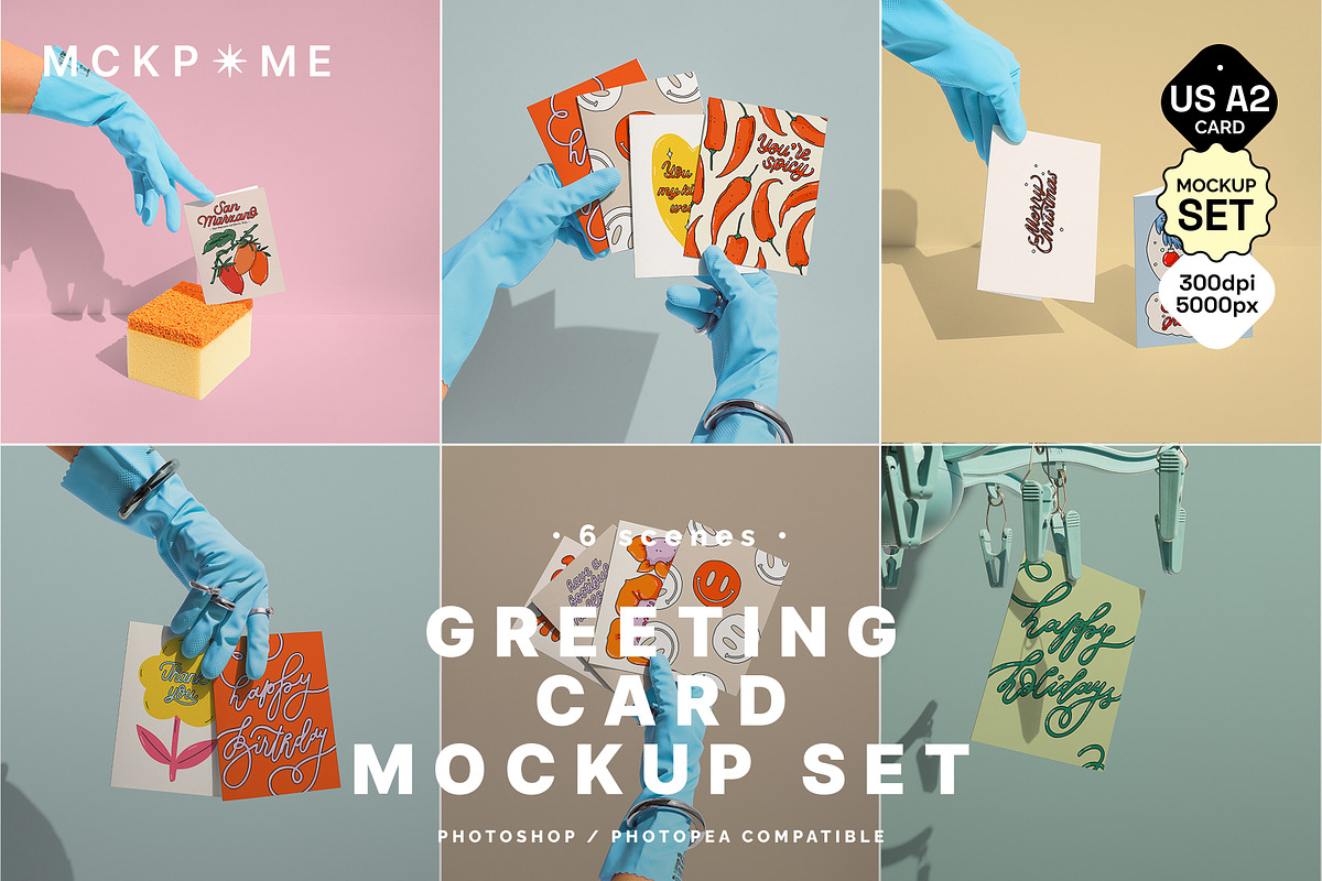 US A2 postcards in hands mockup set, a Merchandise Mockup by MCKP*ME