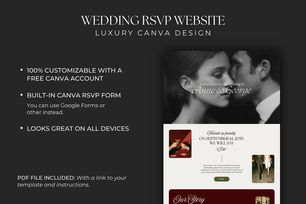 Wedding RSVP Website for Canva, a Landing Page Template by Meraki Templates (Photo 2 of 8)