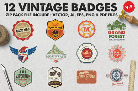 12 Vintage Badge Logos Version 4