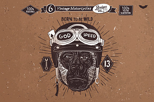 6 Vintage Motorcycles Badges Vol.2