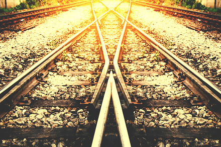 Rail way containing train, rail, and railway