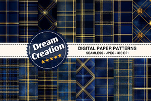 Royal Blue Gold Holiday Tartan Paper, a Texture Graphic by Dream Creation