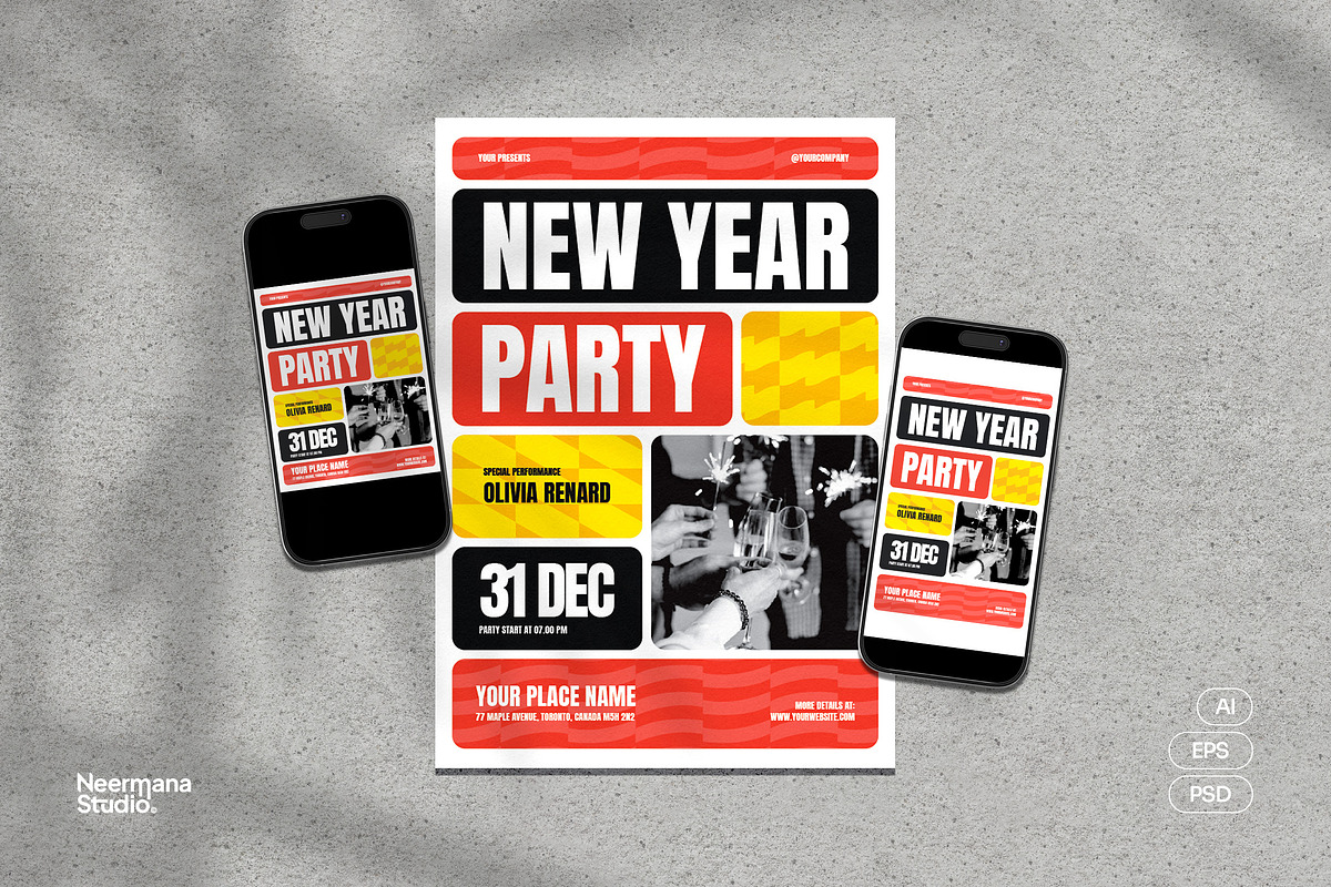 New Year Party Flyer, a Flyer Template by Neermana (Photo 1 of 4)