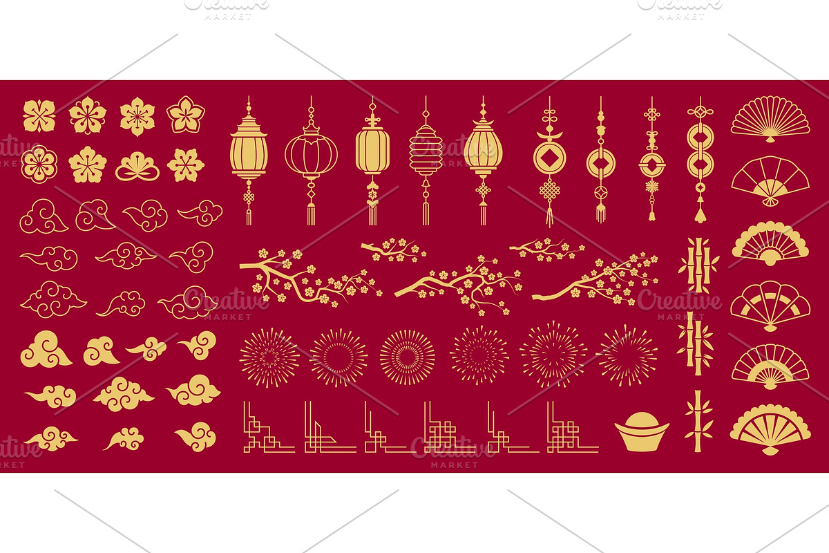 Asian oriental ornaments elements, a Seasonal Illustration by Seavector Studio (Photo 1 of 3)