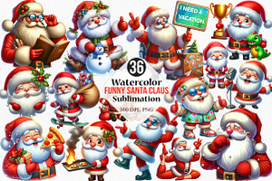 Watercolor Funny Santa Claus Clipart, an Illustration by Canvas Craft