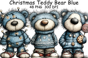 Christmas Teddy Bear Blue Clipart, an Illustration by CraftArtStudio