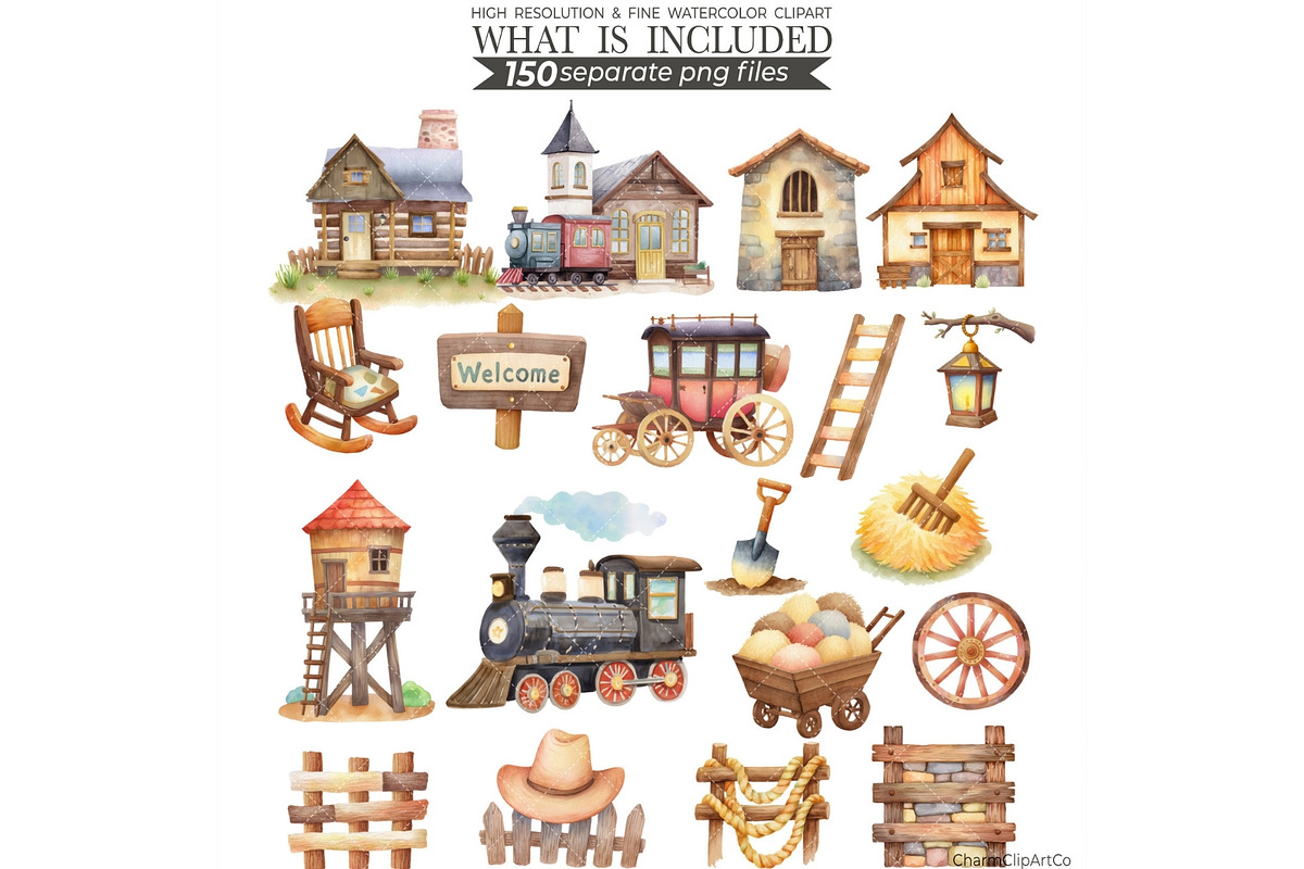 Watercolor Cowboy Clipart Bundle, an Illustration by CharmClipart (Photo 9 of 10)