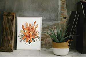 Watercolor Orange Lily Flower