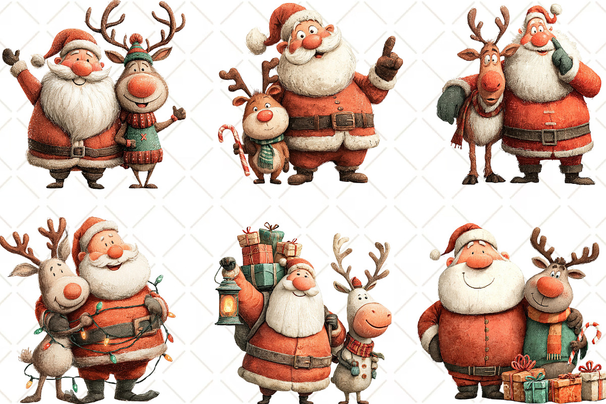 Santa And Reindeer Clipart, an Illustration by Black Bird Studio (Photo 3 of 6)