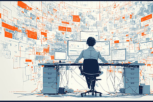 System administrator working on machine learning in tech environment, an Illustration by AS photostudio
