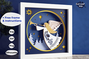Christmas Angel SVG 3d Shadow box, a Decorative Illustration by CutLeafSvg