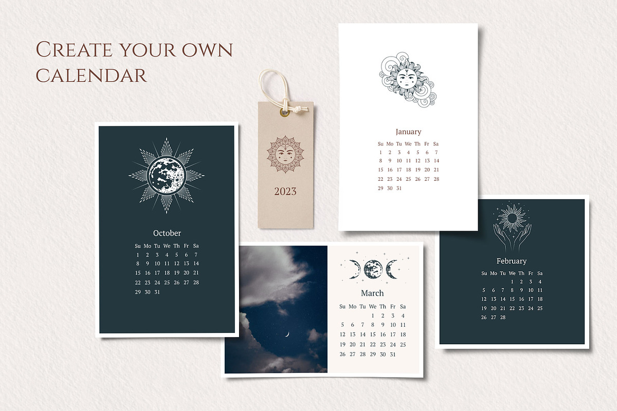 Hand drawn Mystical Sun & Moon Set, an Illustration by KirillsWorkshop (Photo 9 of 11)